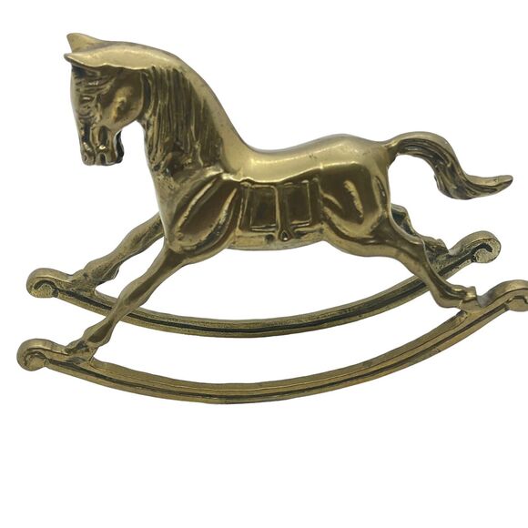 Brass Rocking Horse Figurine Tail Down Paperweight Sculpture Art Vintage Retro